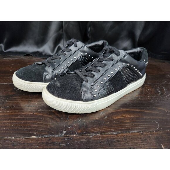 EUC Steve Madden Zacy Black Leather Snake Embossed Studded Fashion Sneaker/Sz. 7 - Picture 1 of 9